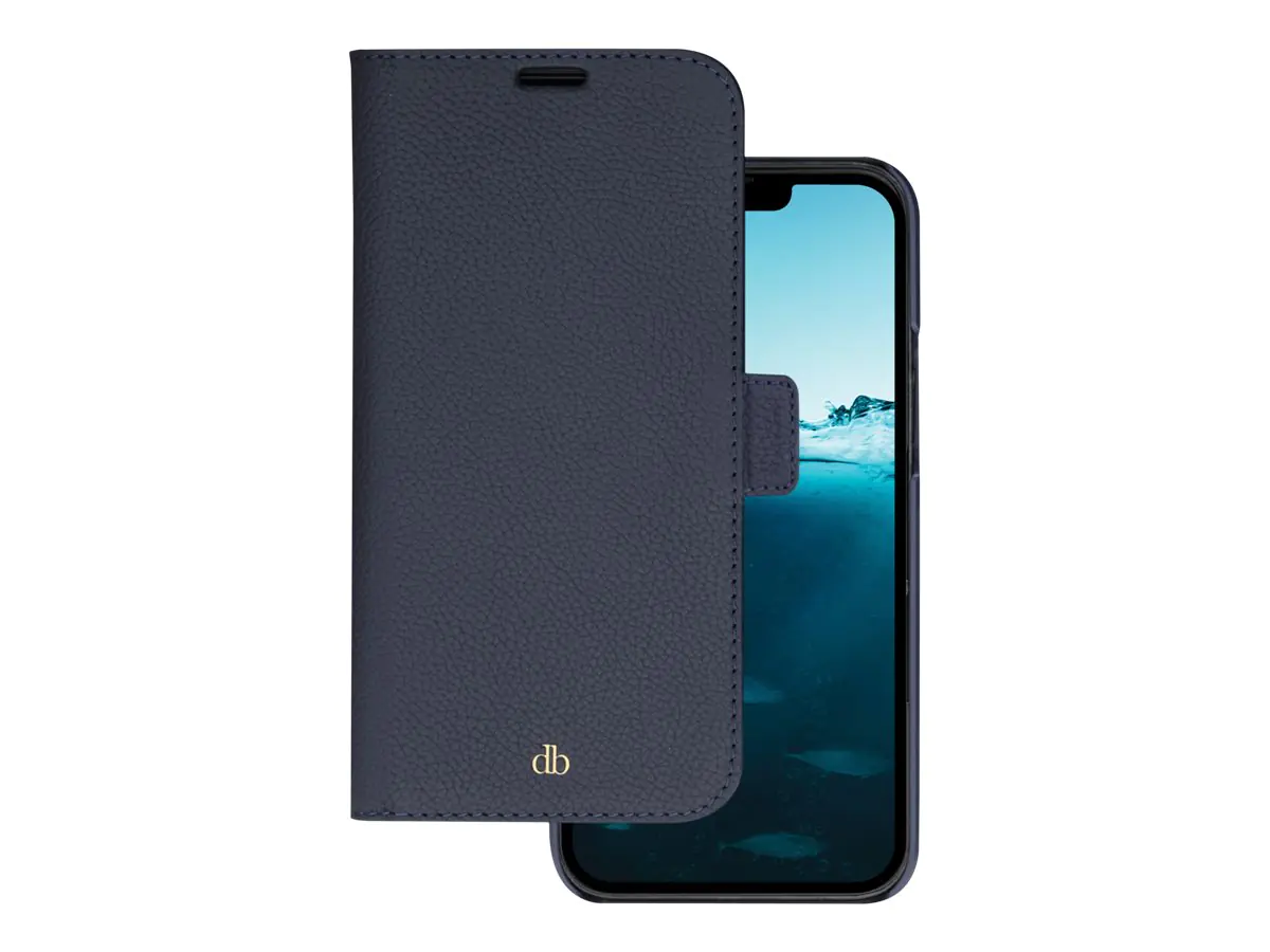 dbramante1928 New York - Flip-Hülle für Mobiltelefon - pebbled full-grain sustainable leather - Pazifikblau - für Apple iPhone 14 Plus
