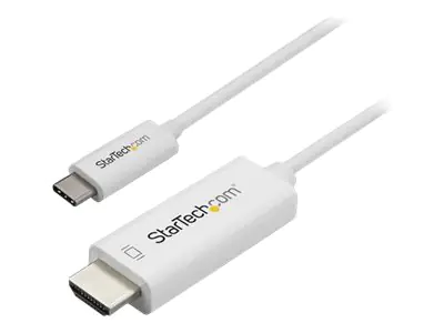 StarTech 3ft (1m) USB C to HDMI Cable, 4K 60Hz USB Type C to HDMI 2.0 Video Adapter Cable, Thunderbolt 3 Compatible, Laptop to HDMI Monitor/Display, DP 1.2 Alt Mode HBR2 Cable, White - 4K USB-C Video Cable (CDP2HD1MWNL) - Adapterkabel - 24 pin USB-C männl