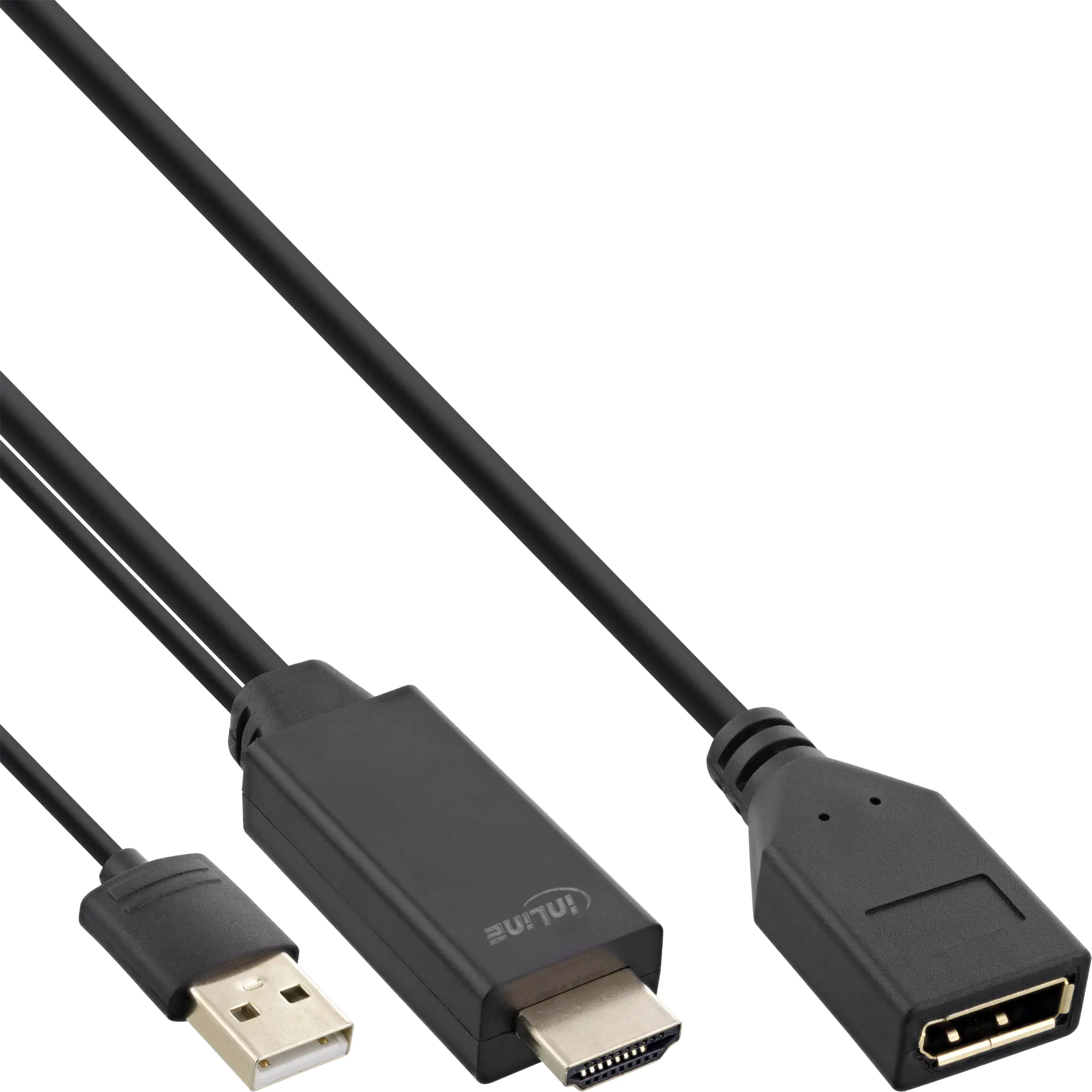 InLine HDMI M to DisplayPort F Converter Cable - Videokabel - HDMI, USB (nur Strom) männlich zu DisplayPort weiblich - 30 cm - Schwarz - 4K Unterstützung, aktiv