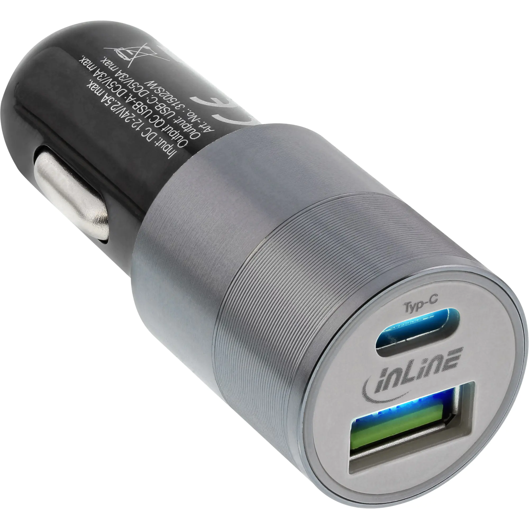 InLine - Auto-Netzteil - 3 A - QC 3.0 - 2 Ausgabeanschlussstellen (USB, 24 pin USB-C) - Schwarz