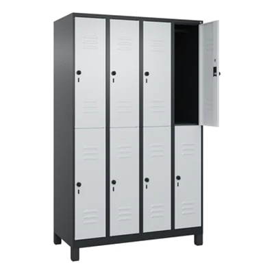 C+P Kleiderspind Classic PLUS 1.200 x 1.950 x 500 mm (B x H x T) 4 Abteile Stahl Farbe der Front: lichtgrau Farbe des Korpus: schwarzgrau