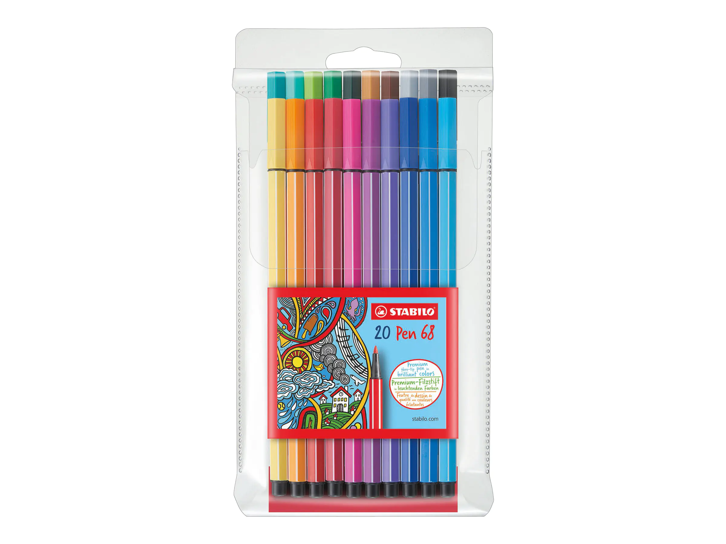 STABILO Pen 68 - Filzstift - gemischte Farben - wasserbasierte Tinte - 1 mm - Mittel (Packung mit 20) 6820PL