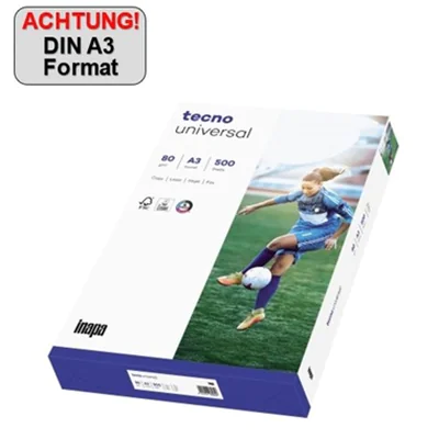 inapa tecno Kopierpapier Universal DIN A3 42 x 29,7 cm (B x H) 80g/m² holzfrei weiß 500 Bl./Pack.