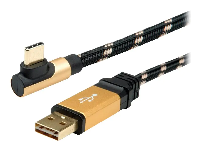 Roline Gold - USB-Kabel - USB (M) zu 24 pin USB-C (M) gewinkelt - USB 2.0 - 80 cm - Schwarz/Gold