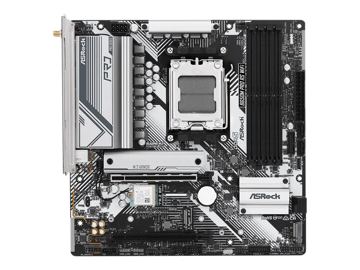 ASRock B650M Pro RS WiFi - Motherboard - micro ATX - Socket AM5 - AMD B650 Chipsatz - USB 3.2 Gen 1, USB 3.2 Gen 2, USB-C 3.2 Gen2, USB-C 3.2 Gen 1 - 2.5 Gigabit LAN, Bluetooth, Wi-Fi - Onboard-Grafik (CPU erforderlich) - HD Audio (8-Kanal)