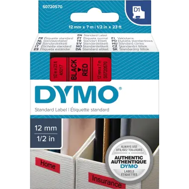DYMO D1 - Schwarz auf rot - Rolle (1,2 cm x 7 m) 1 Rolle(n) Etiketten - für LabelMANAGER; LabelPOINT