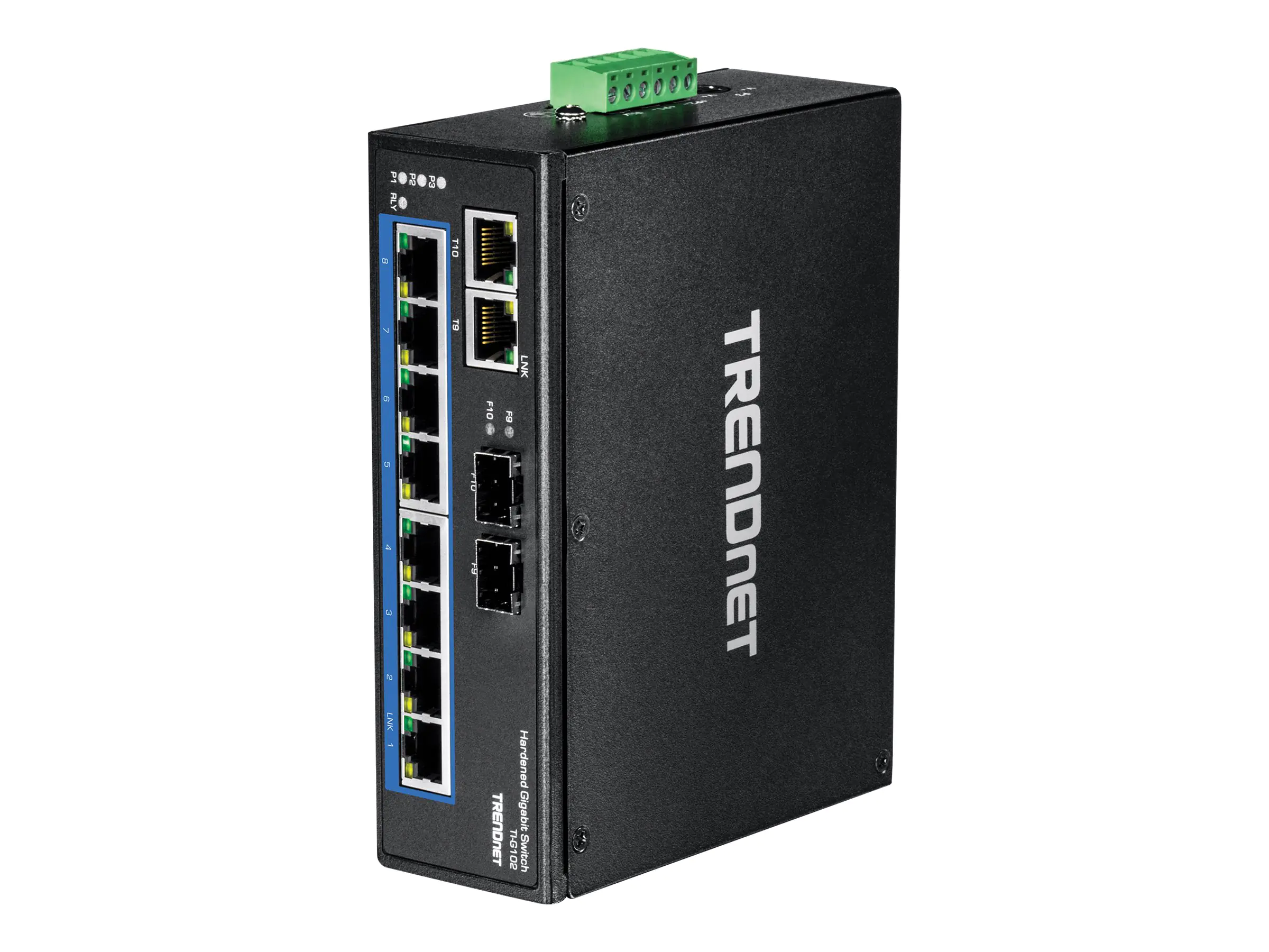 TRENDnet TI-G102 - Switch - unmanaged - 8 x 10/100/1000 + 2 x Kombi-Gigabit-SFP - an DIN-Schiene montierbar, wandmontierbar - Gleichstrom