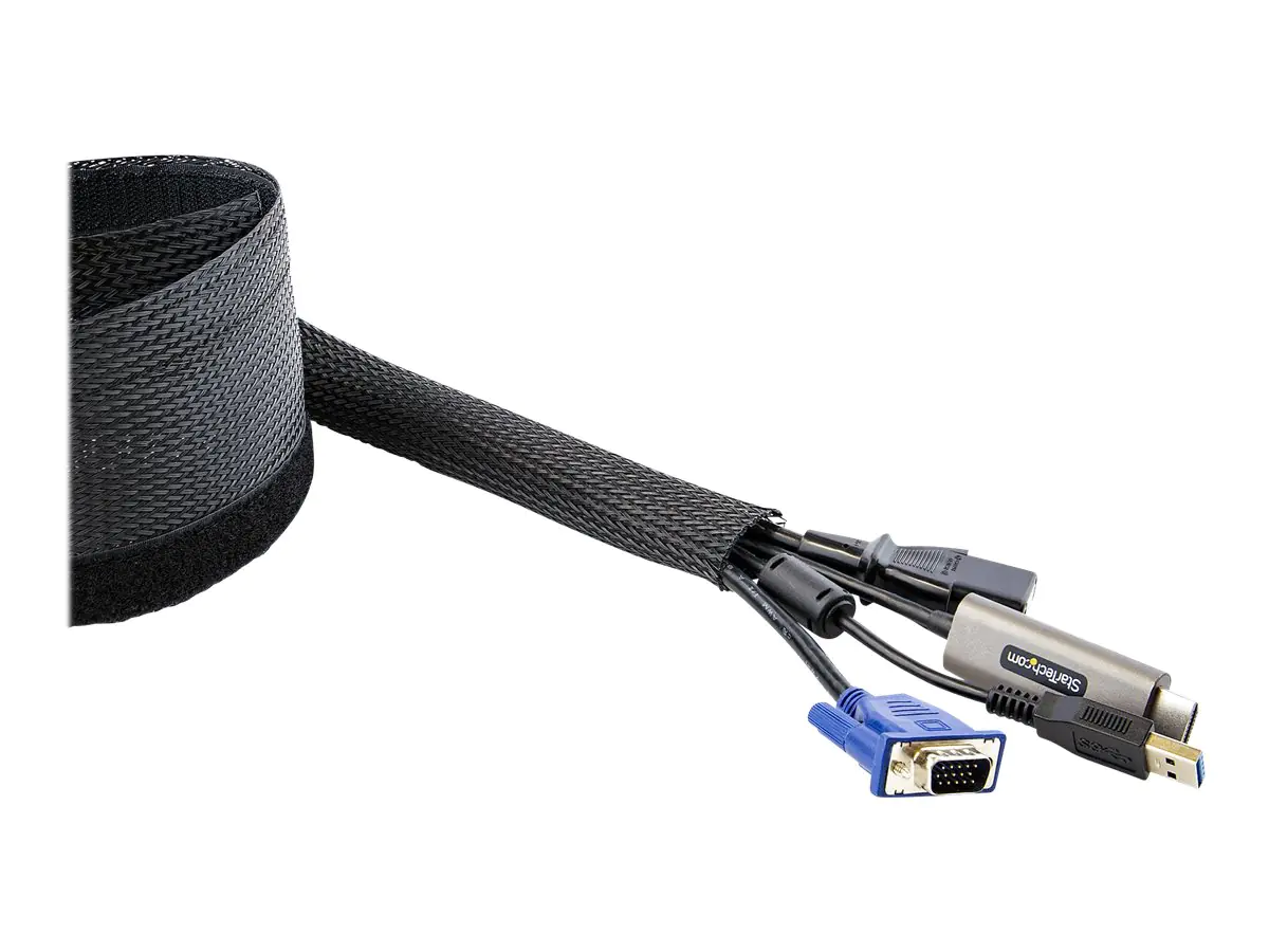 StarTech 10ft (3m) Cable Management Sleeve, Trimmable Heavy Duty Cable Wrap, 1.2" (3cm) Dia Polyester Mesh Computer Cable Manager/Protector/Concealer - Black Cord Organizer/Hider, Floor Cable Cover, Wire Wraps (WKSTNCMFLX) - Kabelmanagement-Tülle - Schwar