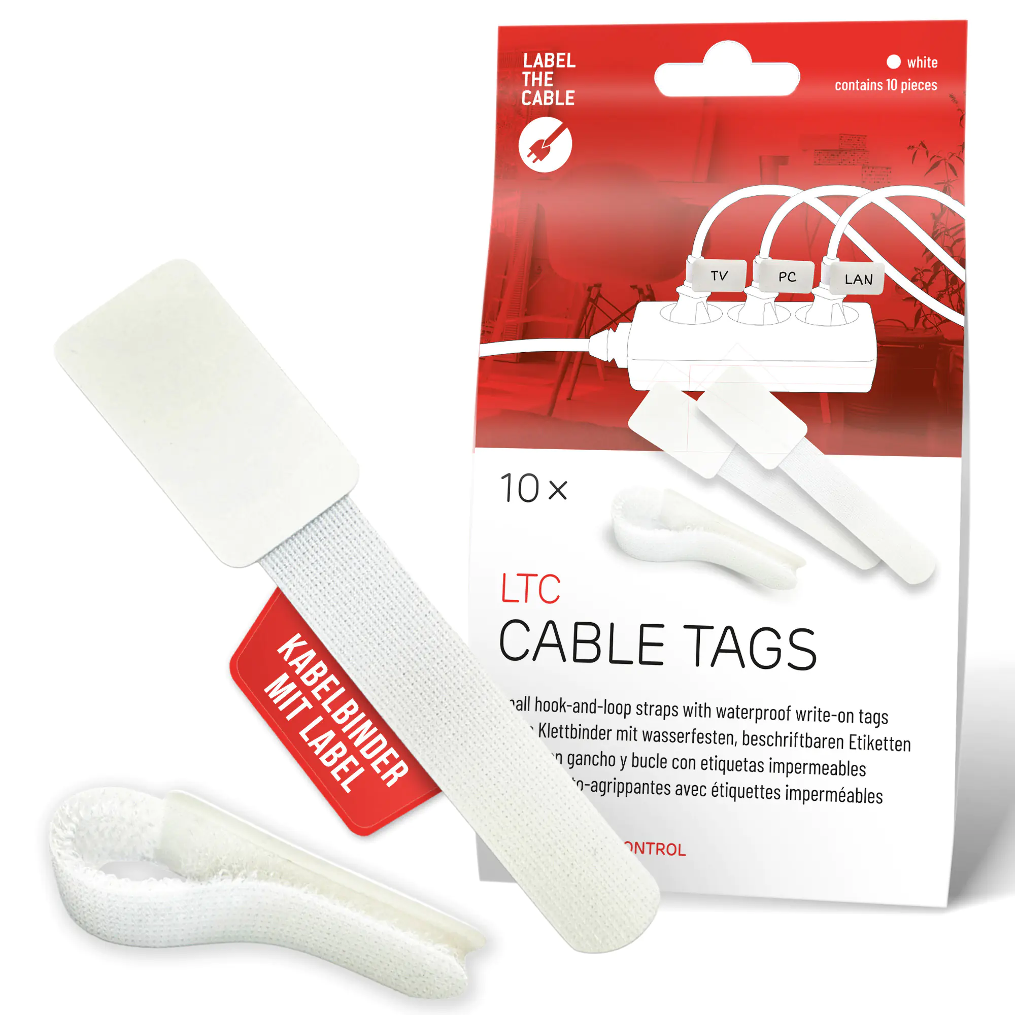 Label-the-cable LTC Klettkabelbinderlabel Set wiederverwendbar weiß 10er