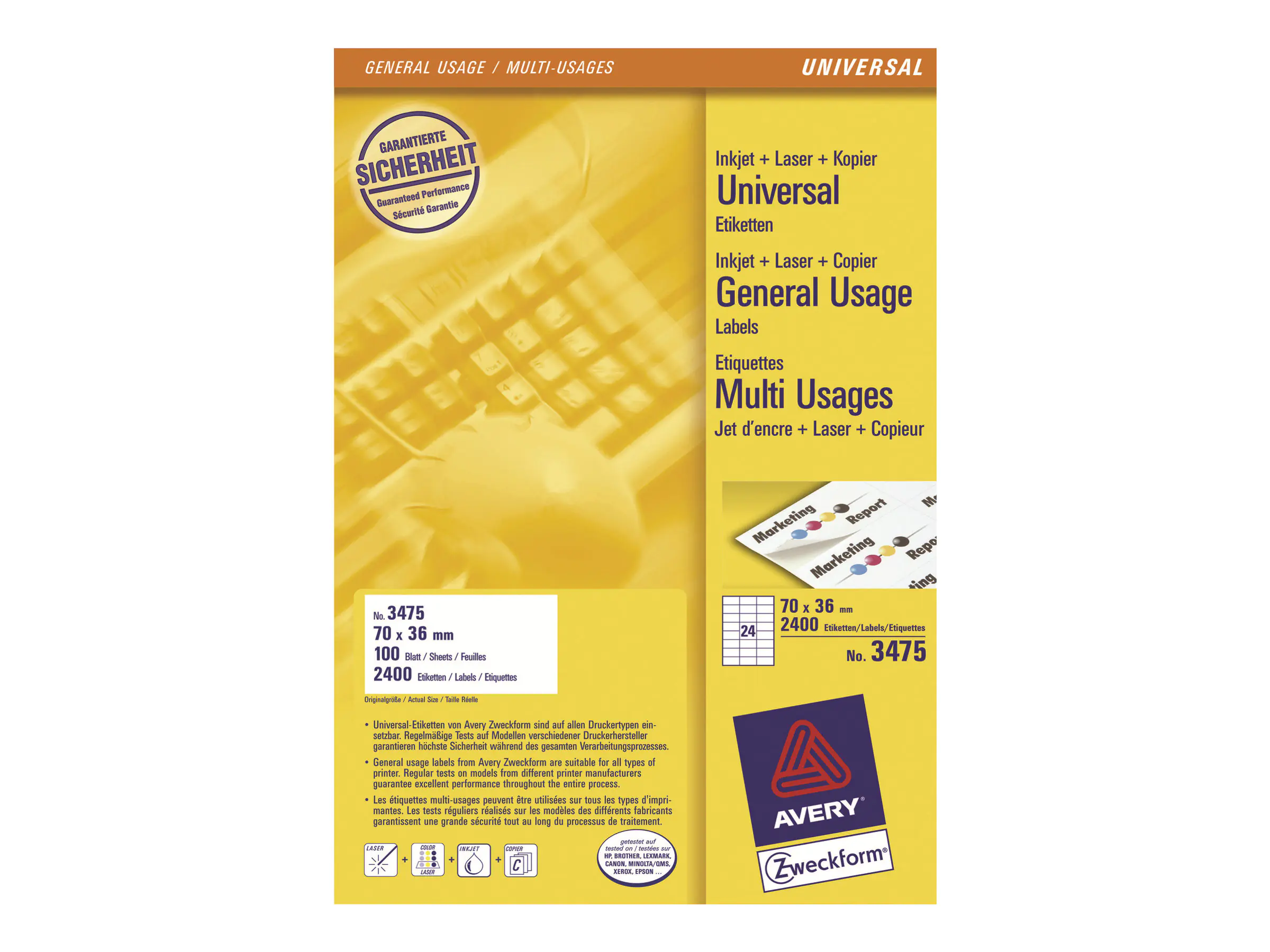 Avery Zweckform Avery - Weiß - 70 x 36 mm 2400 Etikett(en) (100 3475