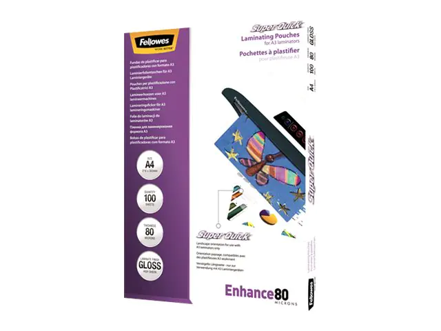 Fellowes Laminating Pouches SuperQuick Enhance 80 micron - 80 Mikron - 100er-Pack - glänzend - durchsichtig - A4 (210 x 297 mm) 5440001