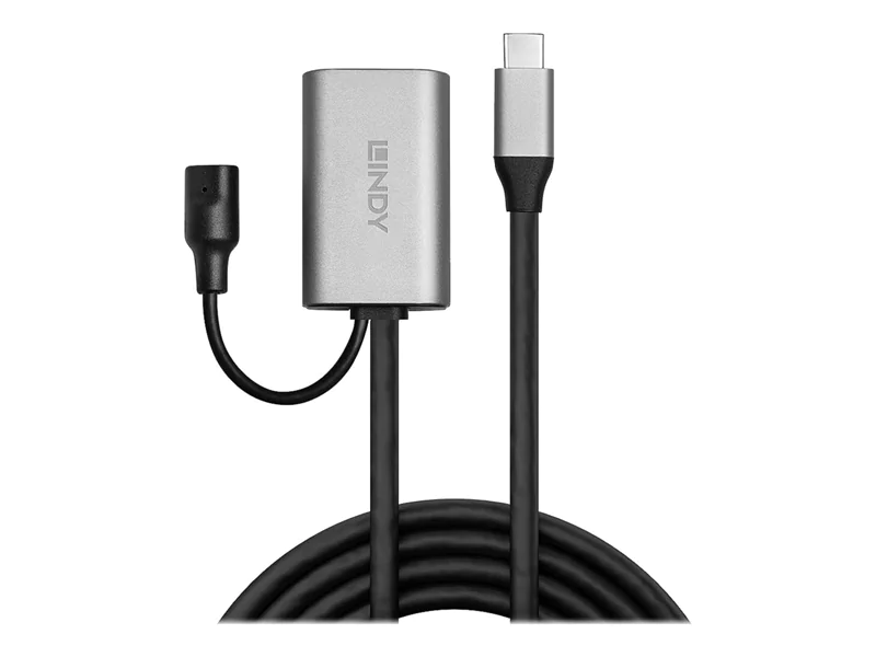Lindy Active Extension Cable - USB-Verlängerungskabel - 24 pin USB-C (M) zu power DC jack, 24 pin USB-C (W) - Thunderbolt 3 / USB 3.0 / USB 3.1 Gen 1 - 5 m - aktiv - Schwarz
