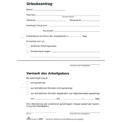 RNK Urlaubsantrag 2916 DIN A5 sd Block 2x40Blatt
