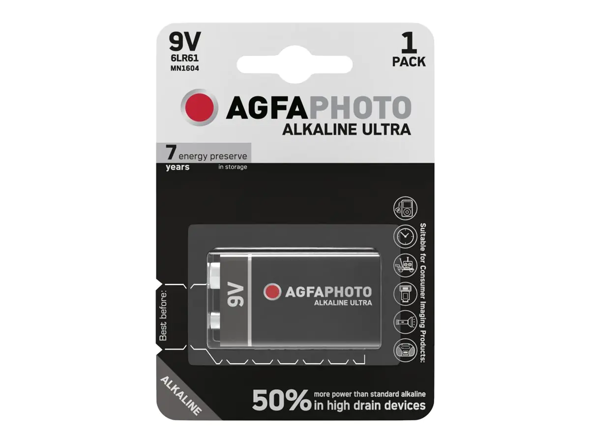 AGFAPhoto Batterie Alkaline Ultra -9V 6LR61 E-Block 1St. - Batterie - 9V-Block