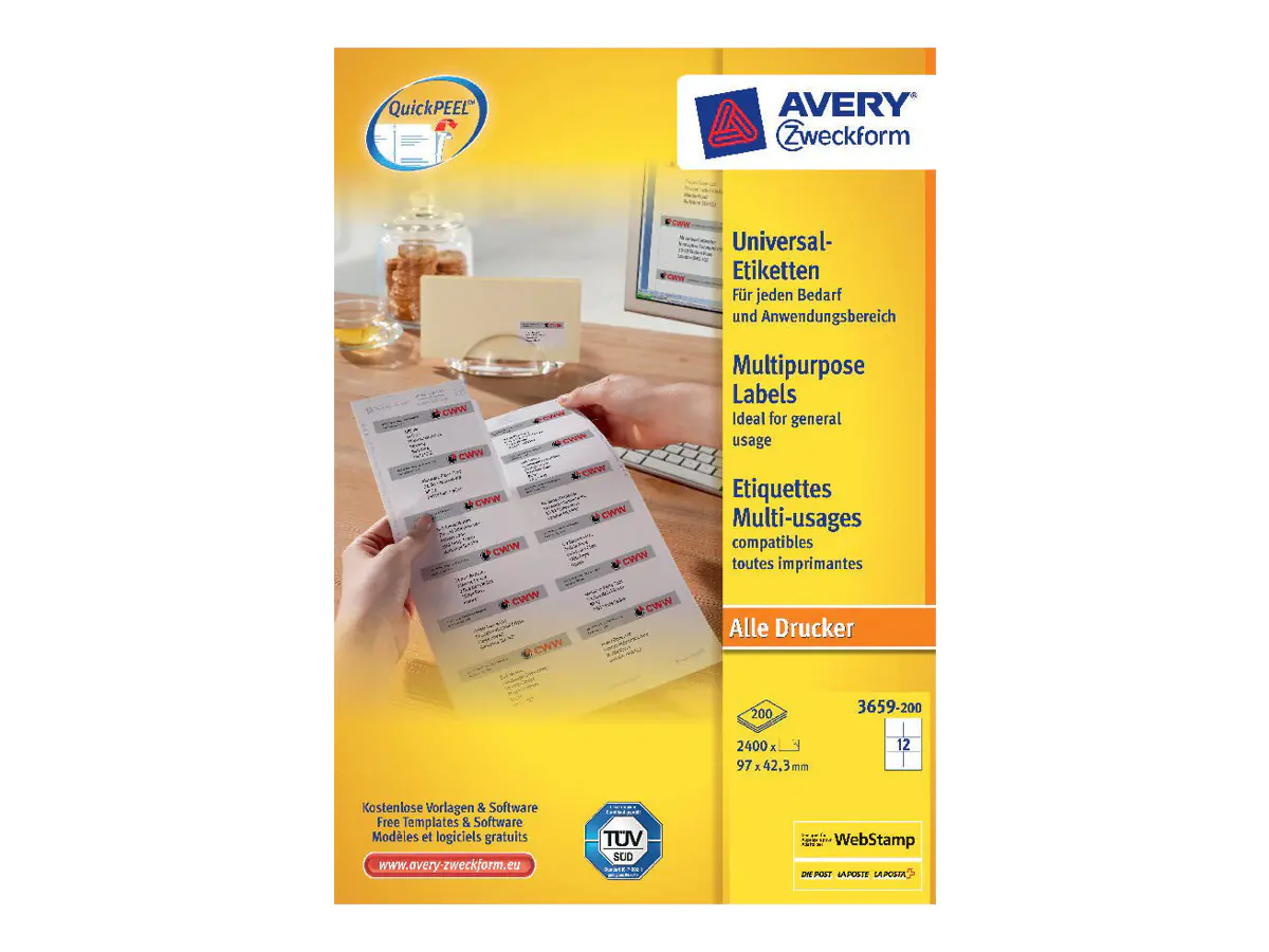 Avery Zweckform 3659 - Weiß - 42.3 x 97 mm 2400 Etikett(en) (200 Bogen x 12 Etiketten 3659-200