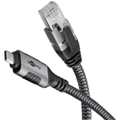 goobay - Netzwerkkabel - 24 pin USB-C (M) zu RJ-45 (M) - 1 m - 6 mm - FTP - CAT 6 - USB 3.1 - geflochtenes Kabel - Schwarz, Silber