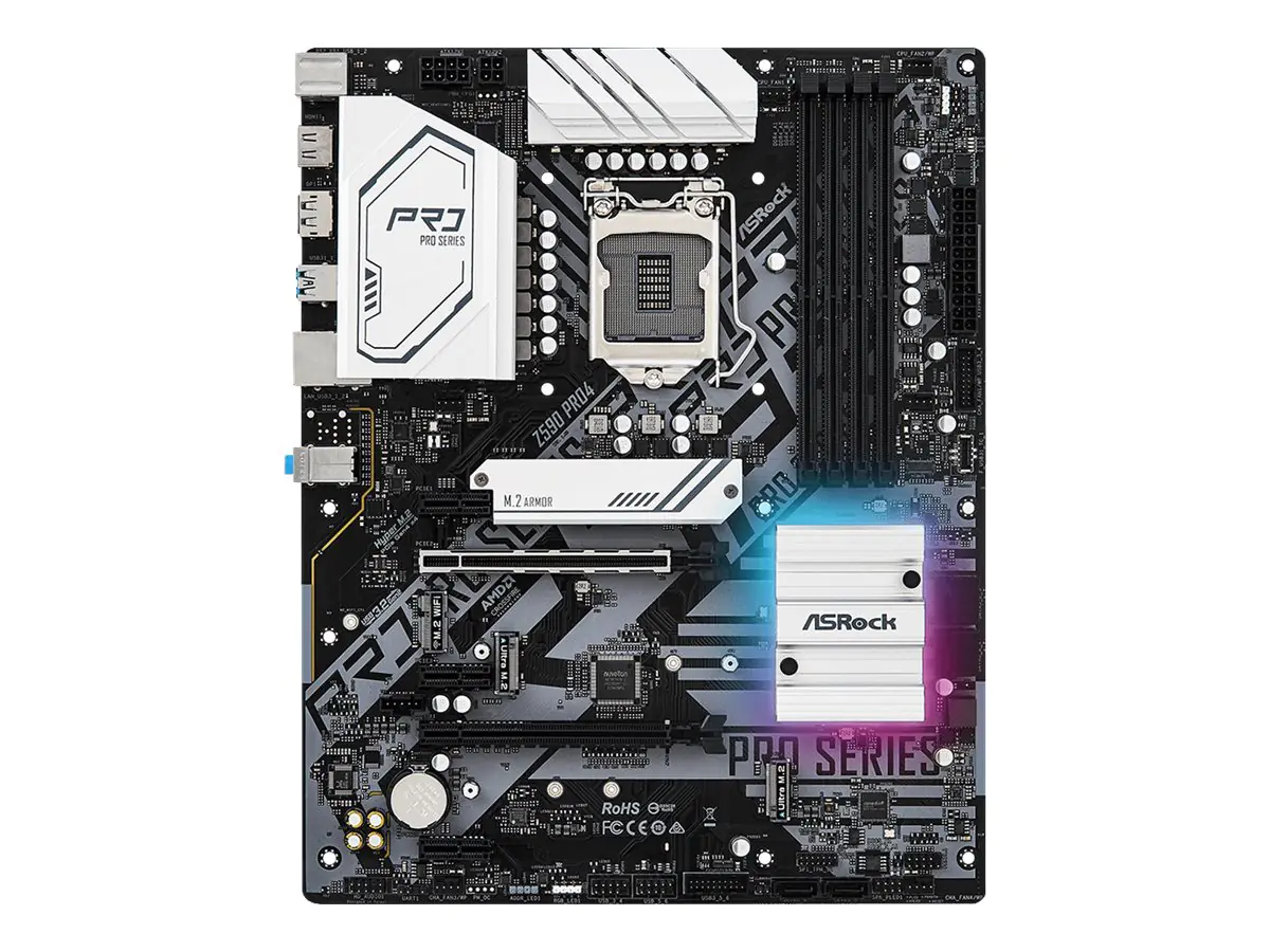 ASRock Z590 Pro4 - Motherboard - ATX - LGA1200-Sockel - Z590 Chipsatz - USB 3.2 Gen 1, USB 3.2 Gen 2, USB-C Gen 2x2 - 2.5 Gigabit LAN - Onboard-Grafik (CPU erforderlich) - HD Audio (8-Kanal)