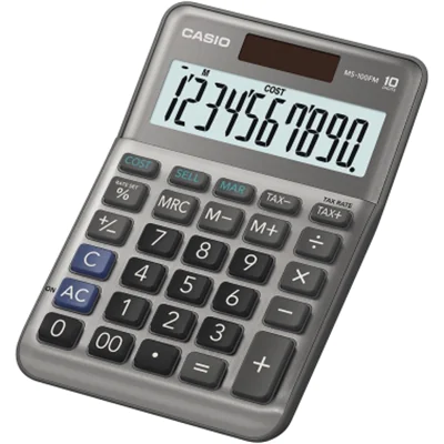 Casio MS-100FM, Desktop, Einfacher Taschenrechner, 10 Ziffern, Batterie/Solar, Grau