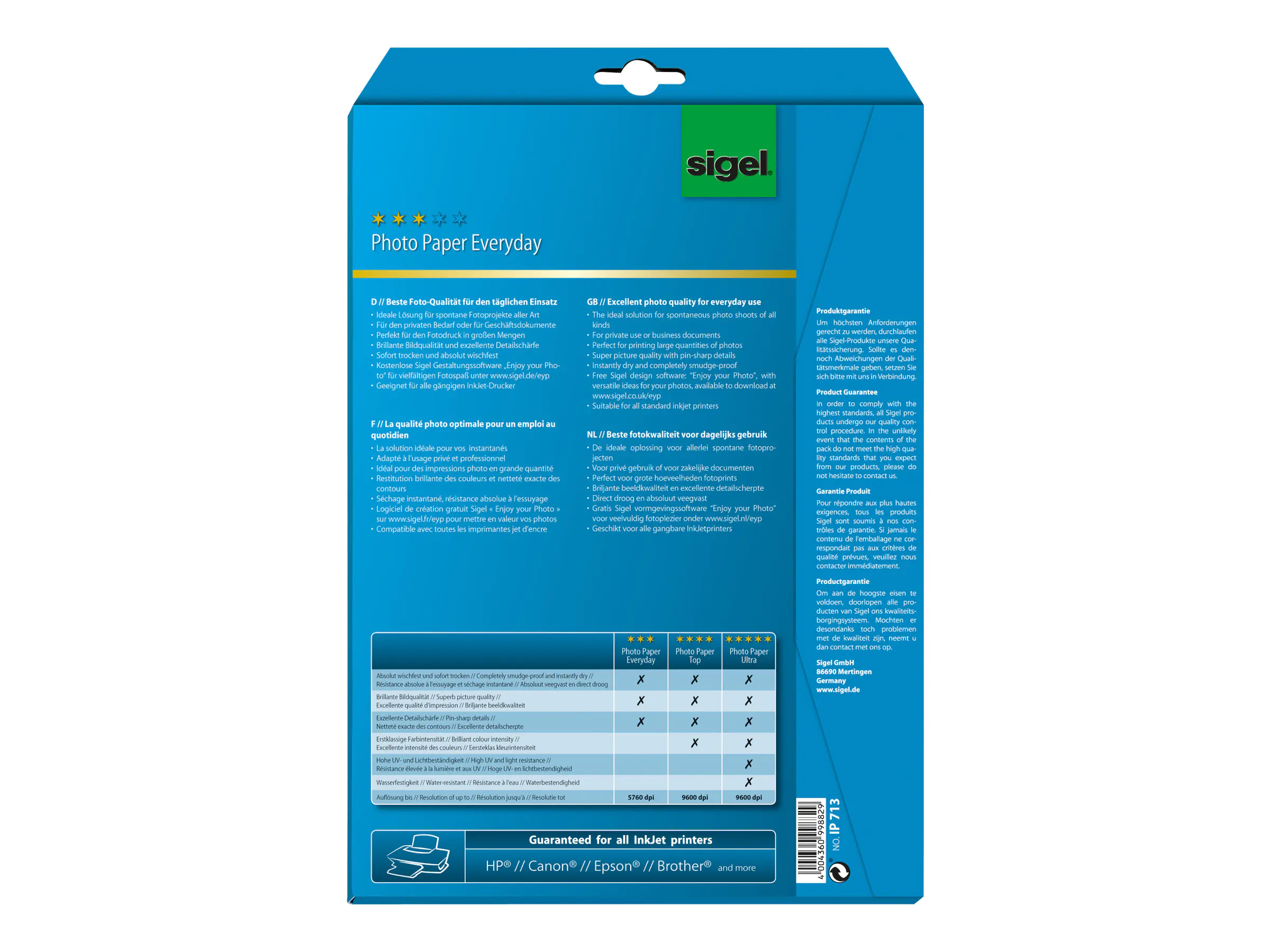 Sigel InkJet Everyday plus Photo Paper IP713 - Glänzend - weiß - A4 (210 x 297 mm)