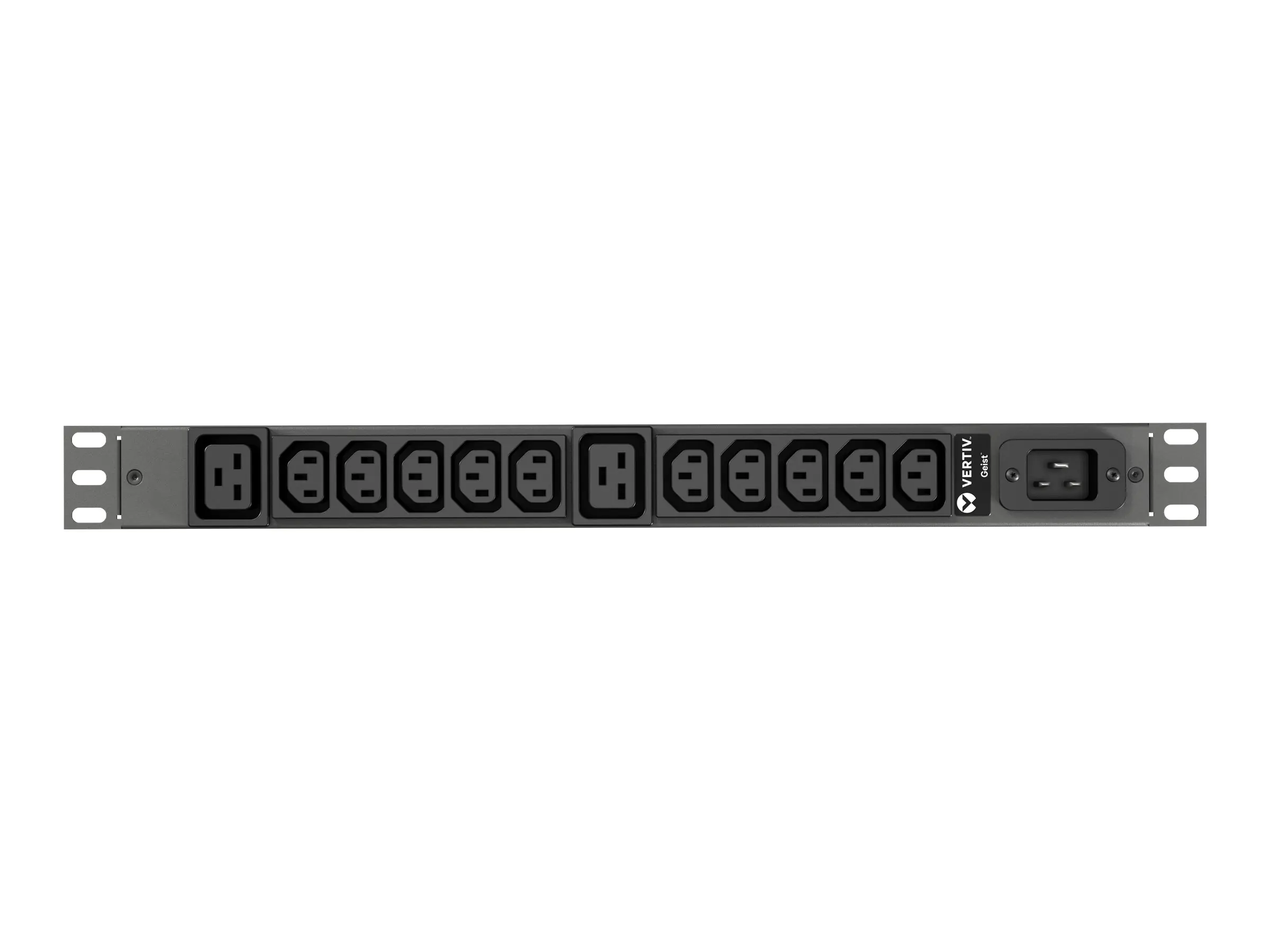 Vertiv Geist Basic VP9559 - Stromverteilungseinheit (Rack - einbaufähig) - Wechselstrom 230 V - 3.6 kW - Eingabe, Eingang IEC 60320 C20 - Ausgangsanschlüsse: 12 (10 x IEC 60320 C13, 2 x IEC 60320 C19) - 1U - schwarze Pulverbeschichtung
