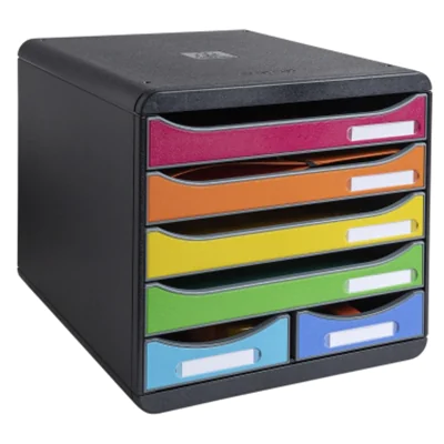 Exacompta Schubladenbox BIG-BOX Maxi 6 Schubladen DIN A4, Überbreite Polystyrol Gehäusefarbe: schwarz Farbe der Schublade: mehrfarbig