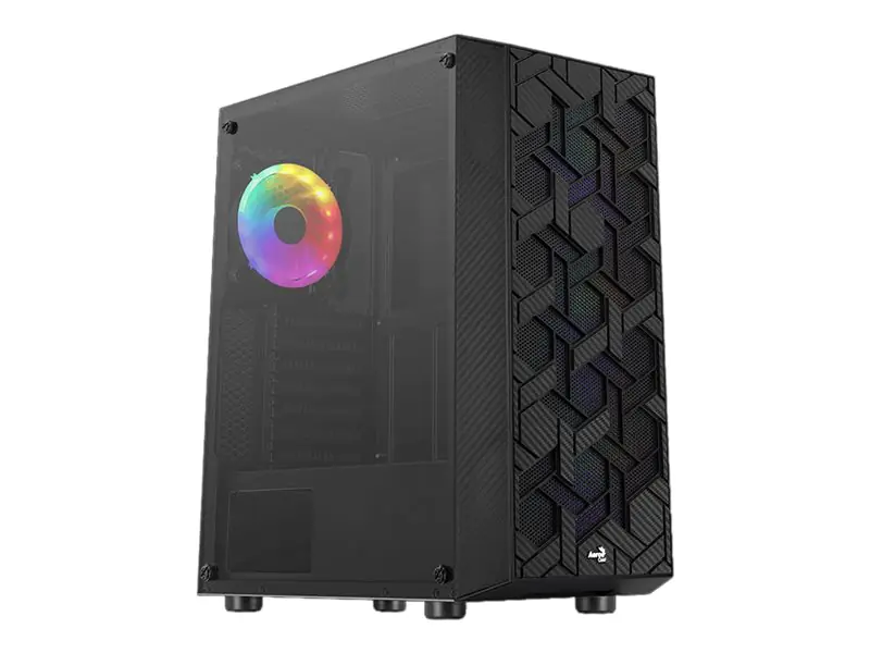 AeroCool Hive FRGB - Mid tower - ATX - Seitenteil mit Fenster (gehärtetes Glas) - keine Spannungsversorgung (ATX) - Schwarz - USB/Audio