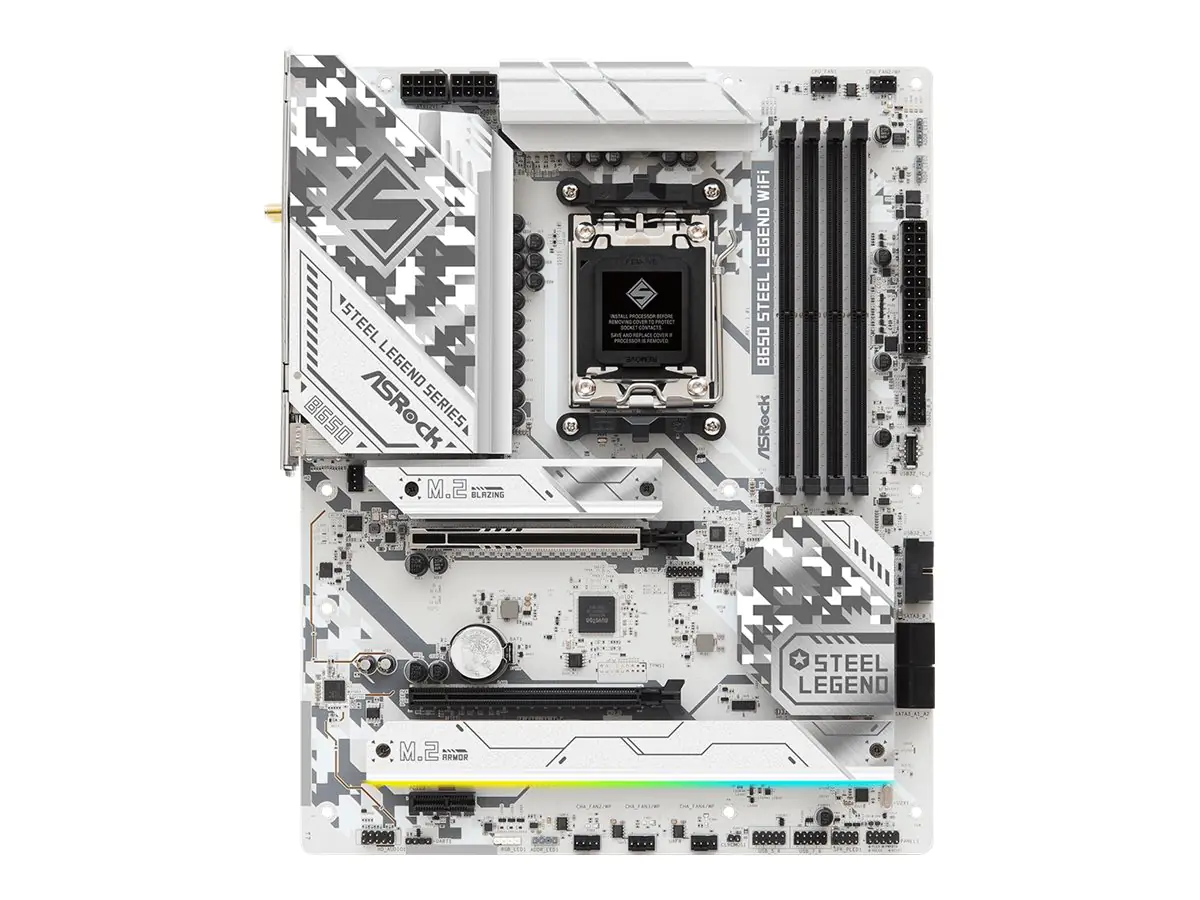 ASRock B650 Steel Legend WiFi - Motherboard - ATX - Socket AM5 - AMD B650 Chipsatz - USB-C 3.2 Gen 2x2, USB 3.2 Gen 2, USB-C 3.2 Gen 1, USB 3.2 Gen 1 - 2.5 Gigabit LAN, Wi-Fi, Bluetooth - Onboard-Grafik (CPU erforderlich) - HD Audio (8-Kanal)