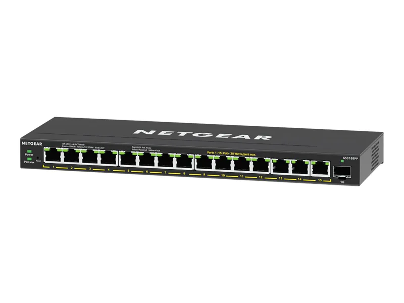 Netgear Plus - Switch - managed - wandmontierbar PoE+ (231 W) - GS316EPP-100PES