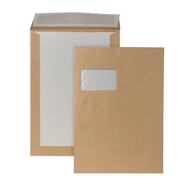 POSTHORN Papprückwandtasche DIN C4 mit Fenster 120g/m² mit Haftklebung Papier braun 100 St./Pack.