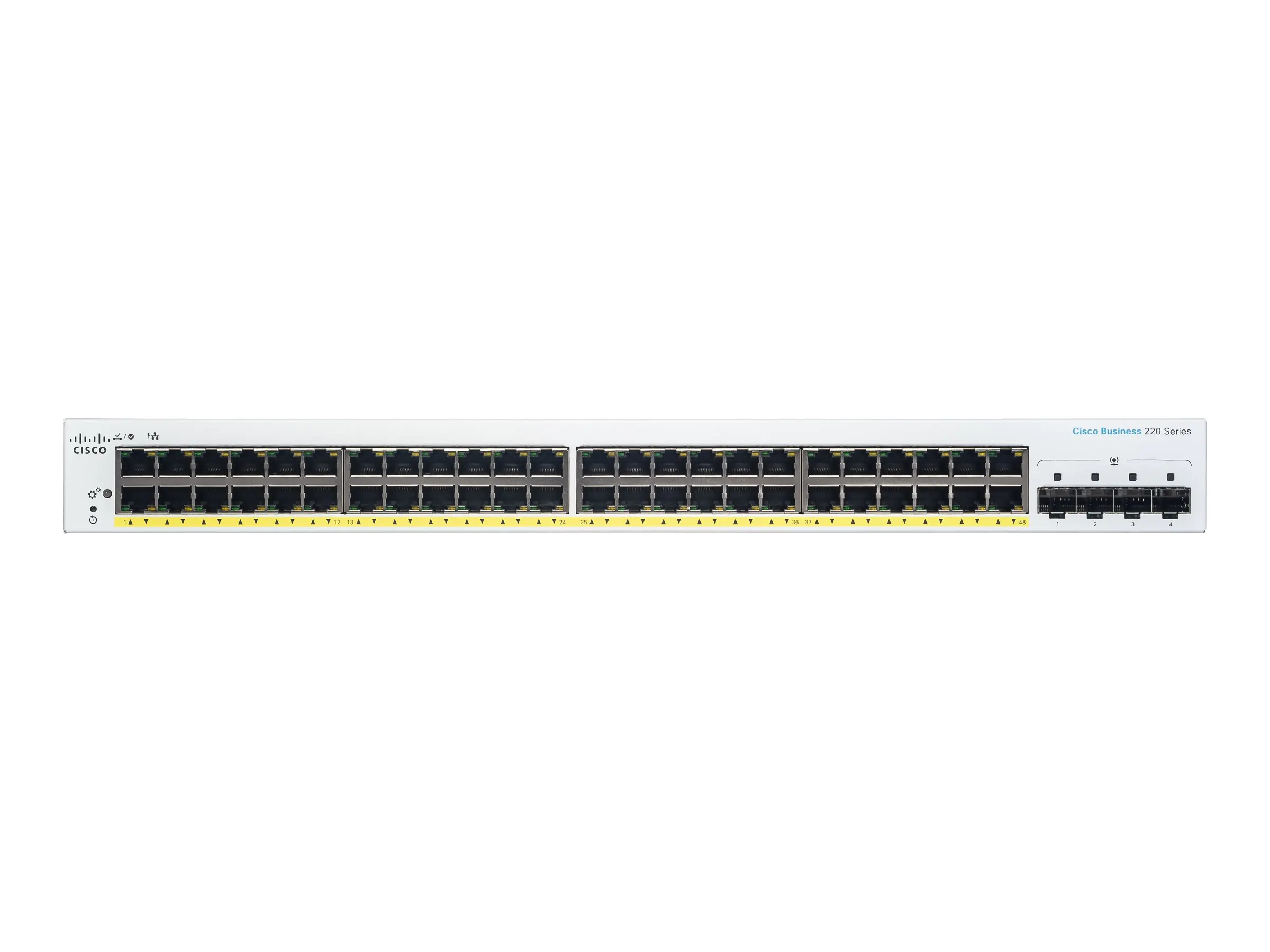 Cisco Business 220 Series CBS220-48P-4G - Switch - Smart - 48 x 10/100/1000 (PoE+) + 4 x Gigabit SFP (Uplink) - an Rack montierbar - PoE+ (382 W)