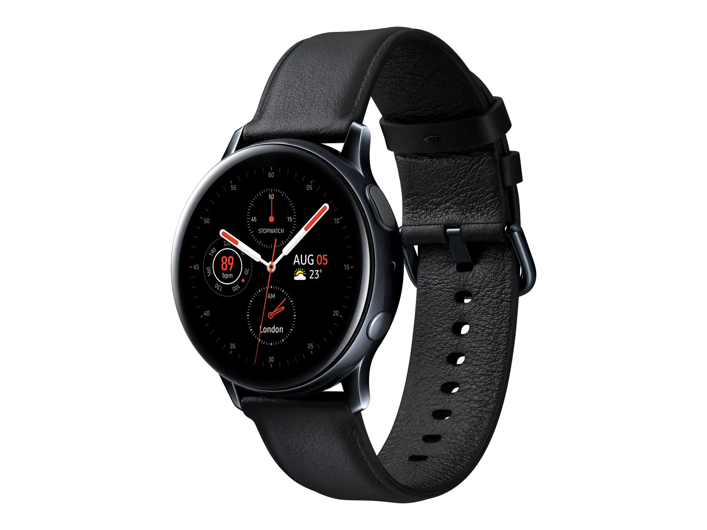 Samsung Galaxy Watch Active 2 - 40 mm - schwarzes Edelstahl - intelligente Uhr mit Band - Leder - schwarz - Anzeige 3 cm (1.2")