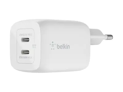 Belkin BoostCharge Pro GaN - Netzteil - PPS- und GaN-Technologie - 65 Watt - Fast Charge, PD 3.0 - 2 Ausgabeanschlussstellen (2 x USB-C) - weiß