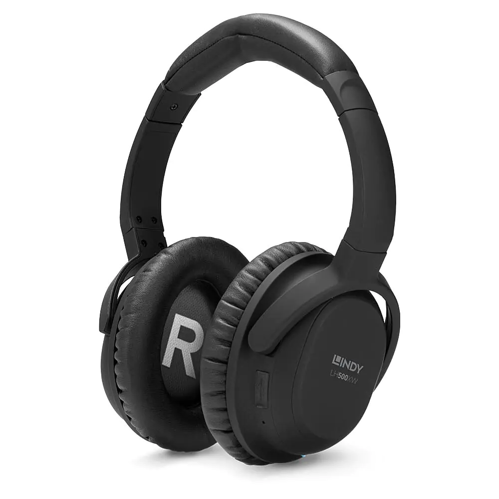 Lindy LH500XW - Kopfhörer mit Mikrofon - ohrumschließend - Bluetooth - kabellos - aktive Rauschunterdrückung - 3,5 mm Stecker - Schwarz