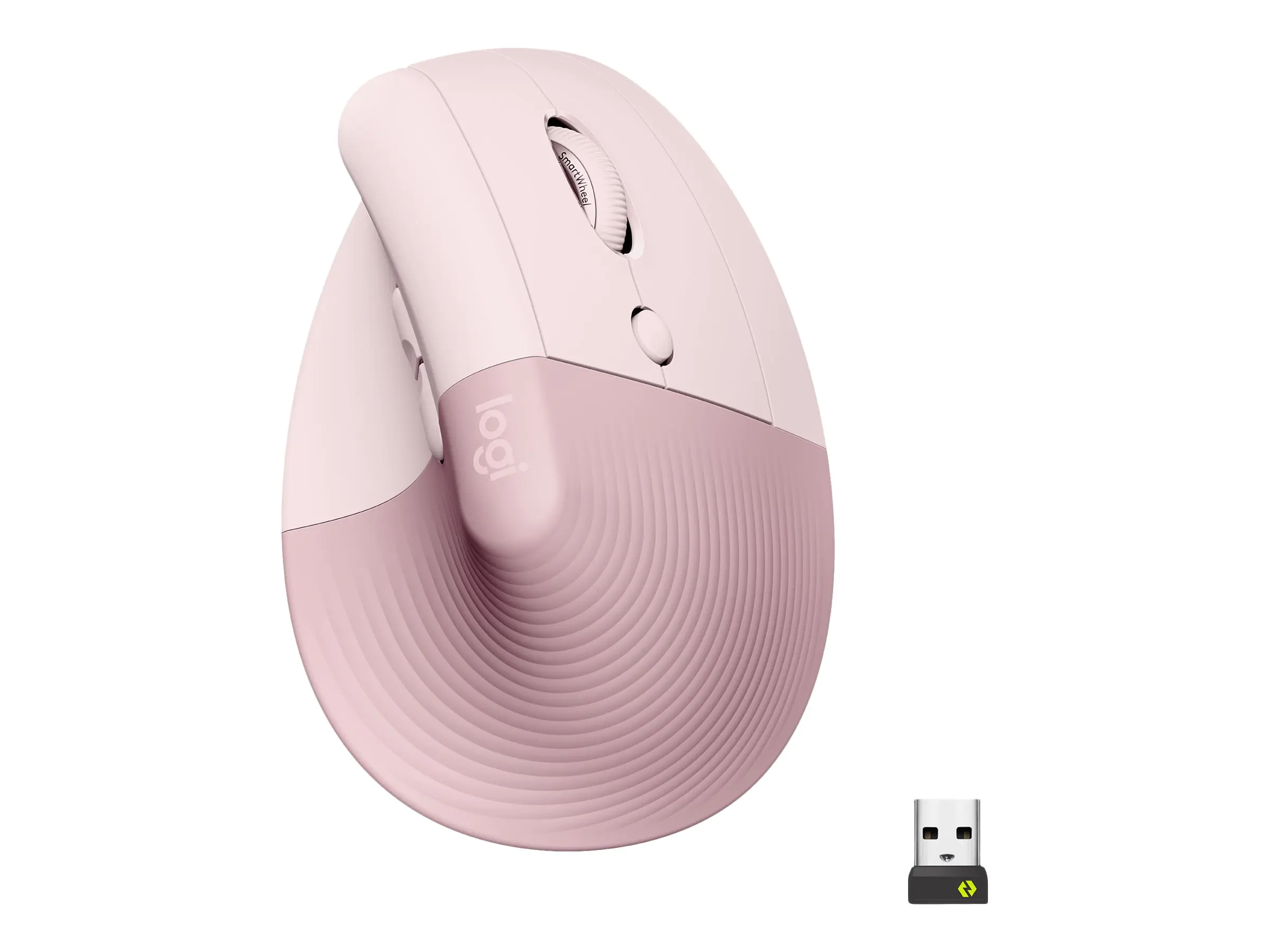 Logitech Lift Vertical Ergonomic Mouse - Vertikale Maus - ergonomisch - optisch - 6 Tasten - kabellos - Bluetooth, 2.4 GHz - Logitech Logi Bolt USB-Receiver - rosé