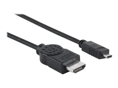 Manhattan HDMI to Micro HDMI Cable with Ethernet, 4K@30Hz (High Speed), 2m, Male to Male, Black, Ultra HD 4k x 2k, Fully Shielded, Gold Plated Contacts, Lifetime Warranty, Polybag - HDMI-Kabel mit Ethernet - HDMI männlich zu mikro HDMI männlich - 2 m - Do