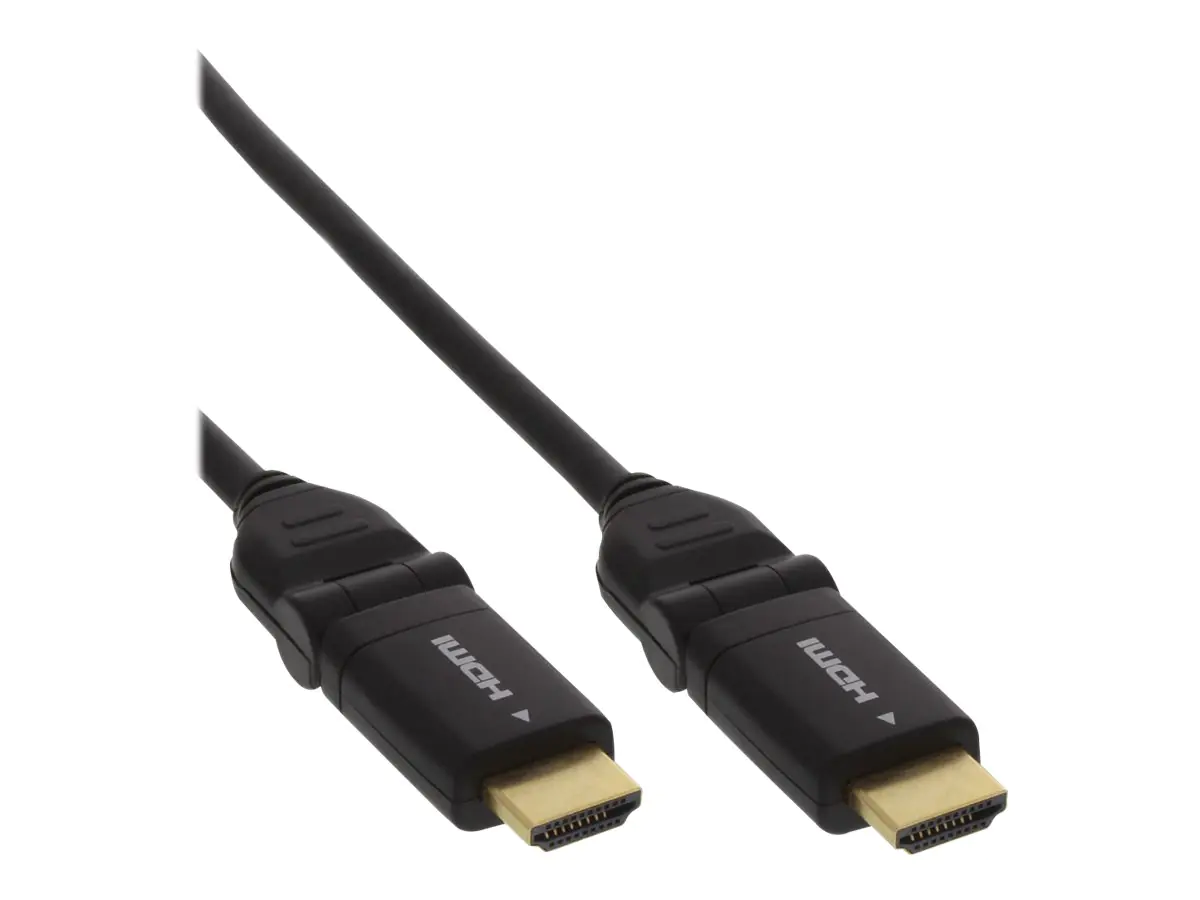 InLine High Speed - HDMI-Verlängerungskabel mit Ethernet - HDMI männlich drehbar/gerade zu HDMI männlich drehbar/gerade - 50 cm - Schwarz - 4K Unterstützung