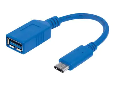 Manhattan USB-C to USB-A Cable, 15cm, Male to Female, 5 Gbps (USB 3.2 Gen1 aka USB 3.0), 3A (fast charging), SuperSpeed USB, Blue, Lifetime Warranty, Polybag - USB-Kabel - 24 pin USB-C (M) zu USB Typ A (W) - USB 3.2 Gen 1 - 3 A - 15 cm - Blau