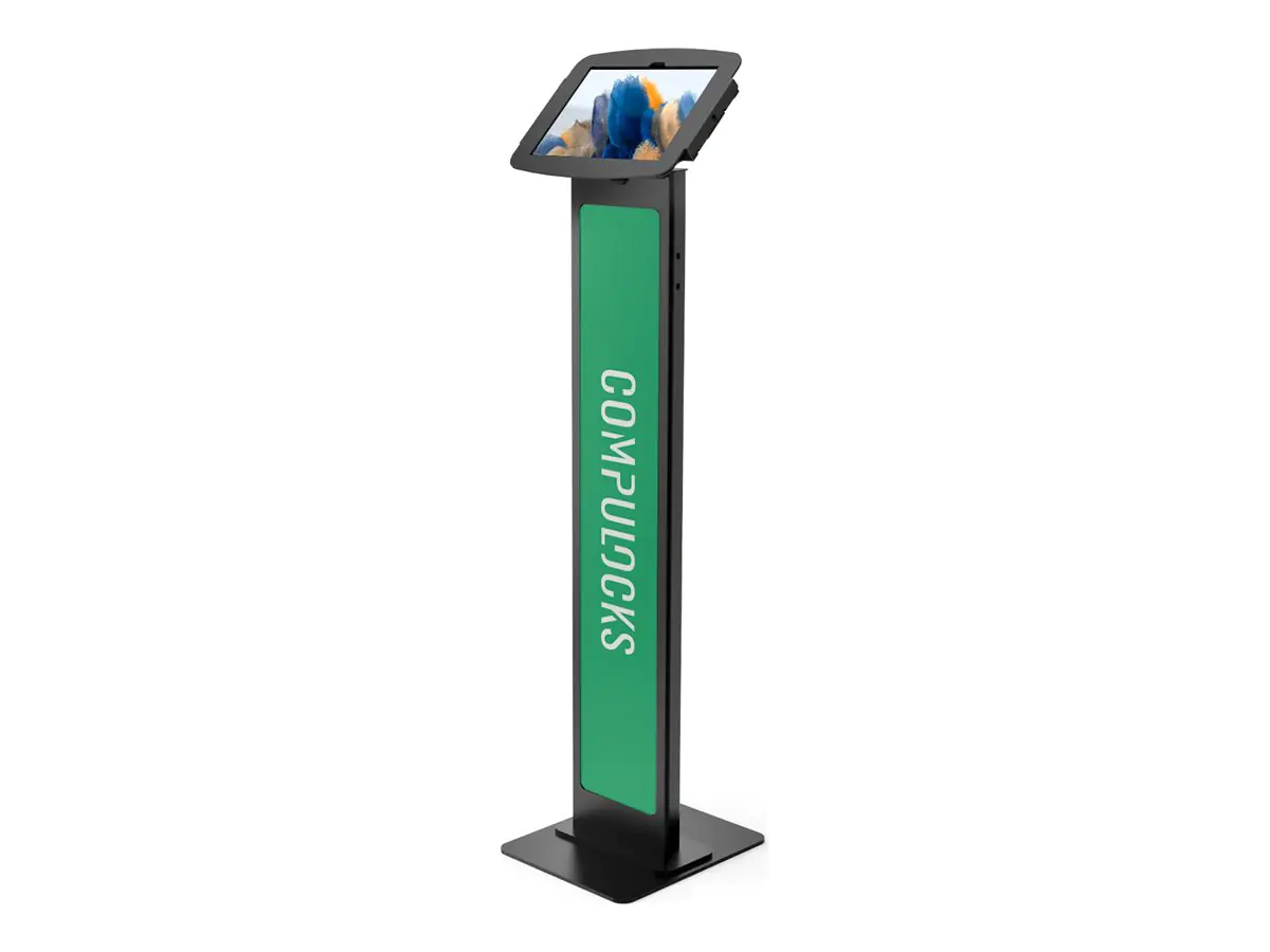 Compulocks Galaxy Tab A8 10.5" Space Enclosure Brandable Floor Stand - Aufstellung - für Tablett - Branding-fähig - verriegelbar - hochwertiges Aluminium - Schwarz - Bildschirmgröße: 26.7 cm (10.5") - Bodenaufstellung - für Samsung Galaxy Tab A8 (10.5 Zol