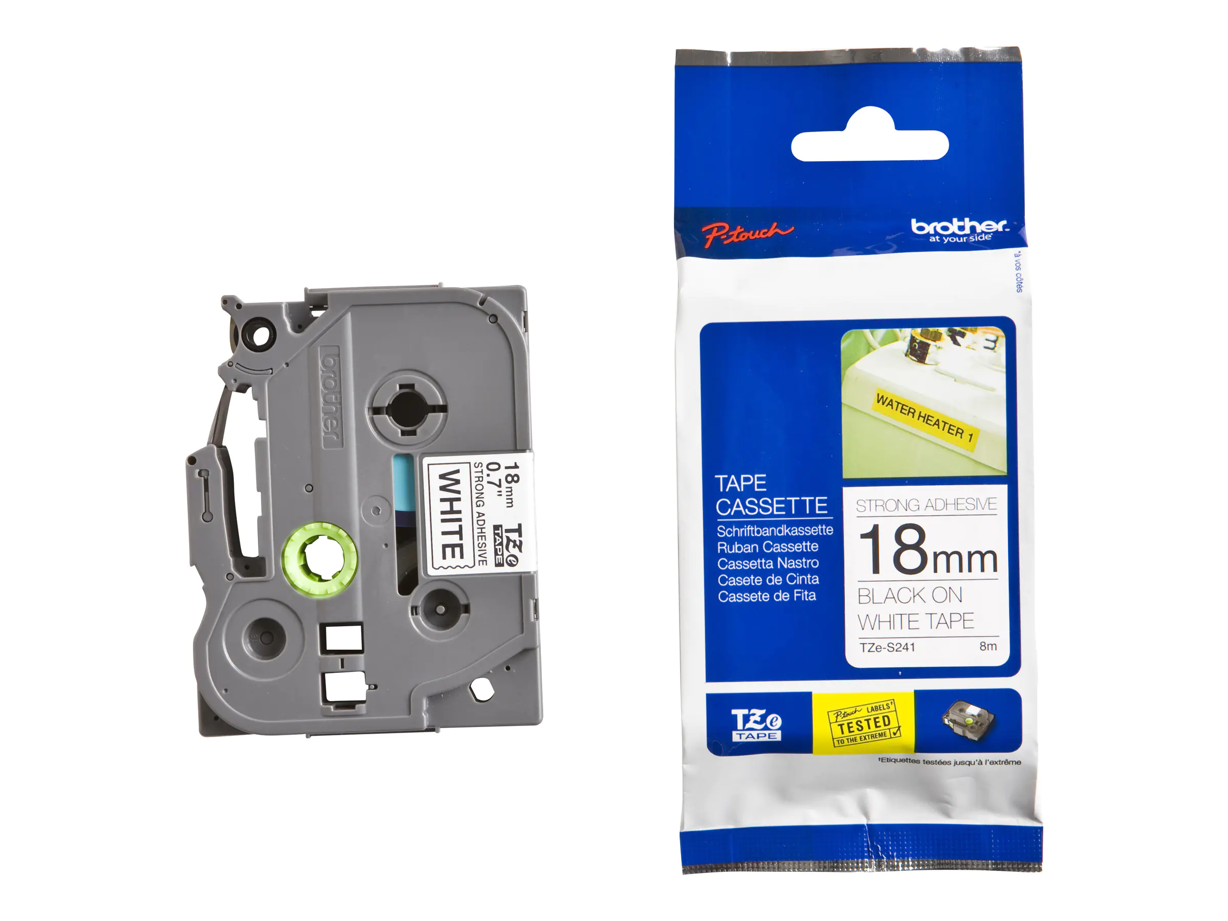 Brother TZe-S241 - Stark klebend - Schwarz auf Weiß - Rolle (1,8 cm x 8 m) 1 Kassette(n) laminiertes Band - für P-Touch PT-E550, P900; P-Touch Cube PT-P910; P-Touch Cube Pro PT-P910