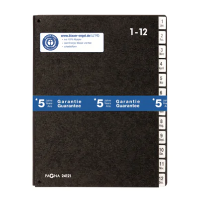 PAGNA Pultordner 24121-04 DIN A4 1-12/Jan-Dez 12Fächer Hartpappe sw