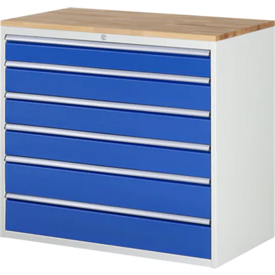 RAU Schubladenschrank 7000 1.145 x 1.035 x 650 mm (B x H x T) 6 Schubladen Farbe der Front: enzianblau Farbe des Korpus: lichtgrau