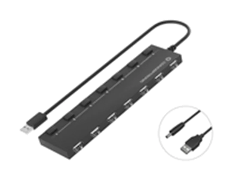 Conceptronic HUBBIES08B 7-Port USB 2.0 Hub, USB-A auf 7 × USB-A, 480 Mbit/s, USB-betrieben, 90-cm-Kabel, USB 2.0, USB 2.0, 480 Mbit/s, Schwarz, 0,9 m, China