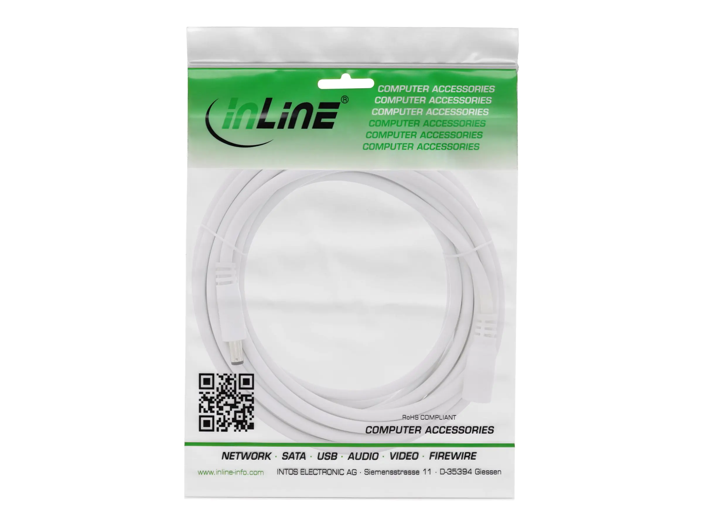 InLine DC Verlängerungskabel - 5,5 x 2,5 mm - AWG 18 - weiß - 5 m 26905F