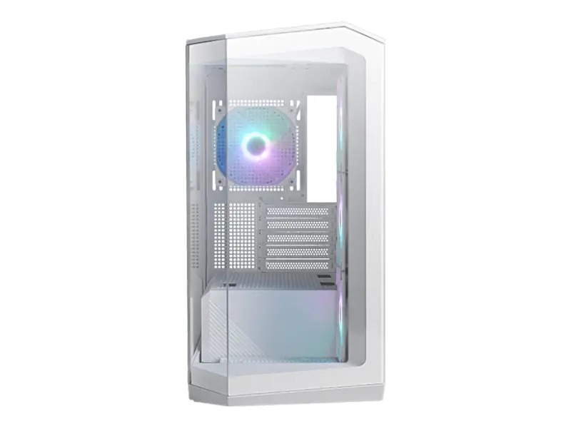 MSI MAG PANO M100R PZ - microATX Tower - Seitenteil mit Fenster (gehärtetes Glas) - keine Spannungsversorgung (ATX) - weiß - USB/Audio