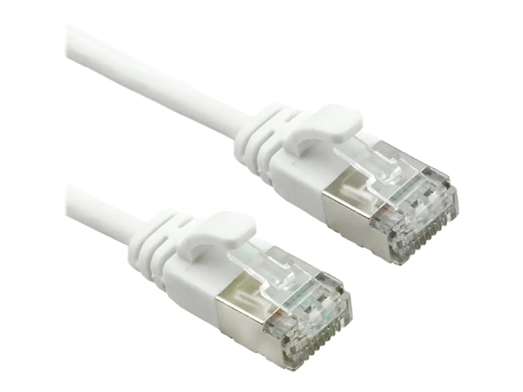 Roline DataCenter - Patch-Kabel - RJ-45 (M) zu RJ-45 (M) - 15 cm - 3.6 mm - U/FTP - CAT 6a - halogenfrei, geformt, ohne Haken, verseilt, 10 Gigabit Ethernet - weiß, RAL 9003