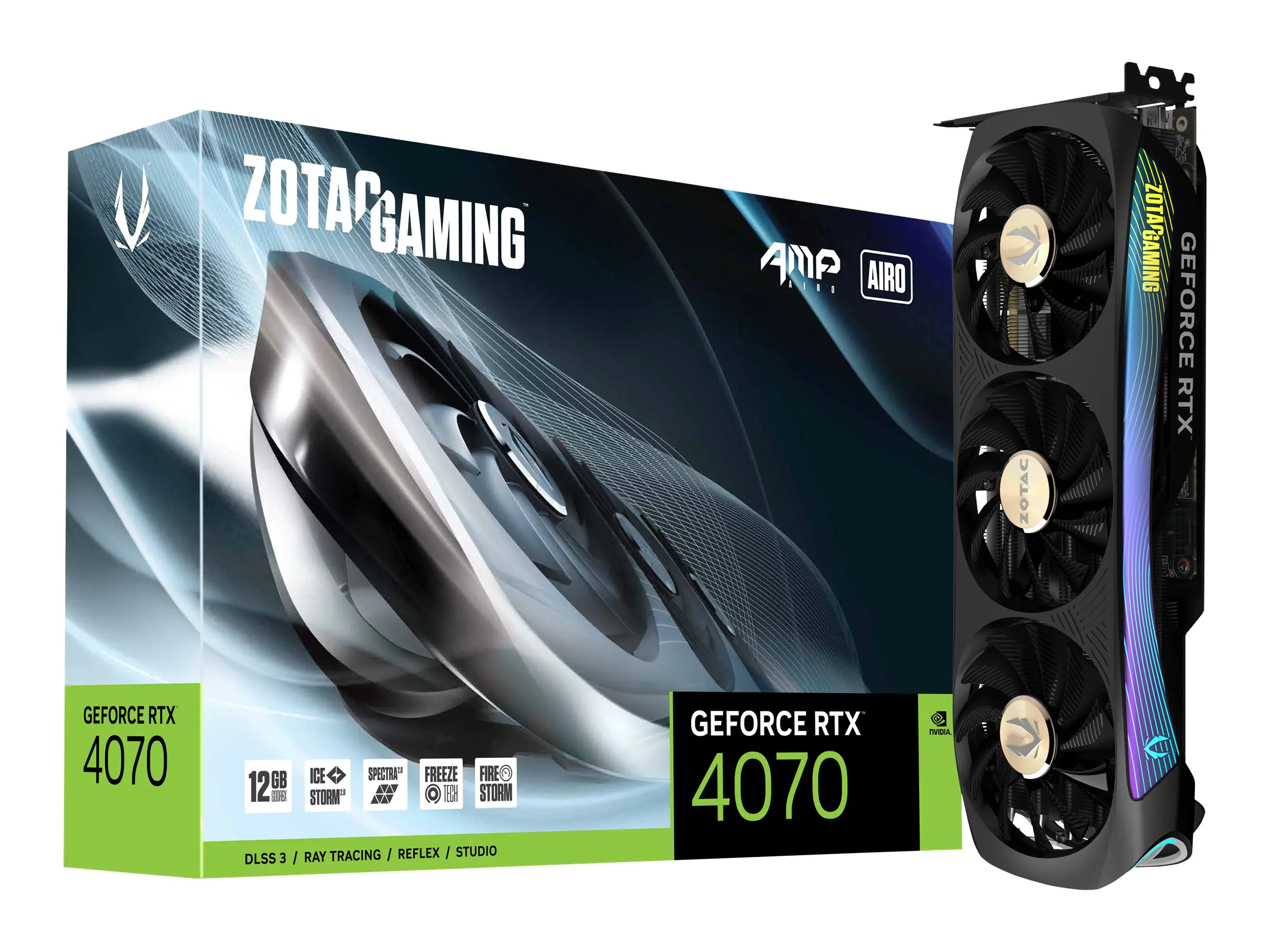 Zotac GAMING GeForce RTX 4070 AMP AIRO - Grafikkarten - GeForce RTX 4070 - 12 GB GDDR6X - PCIe 4.0 x16 - 3 x DisplayPort, HDMI