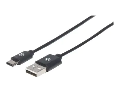 Manhattan USB-C to USB-A Cable, 50cm, Male to Male, Black, 480 Mbps (USB 2.0), Hi-Speed USB, Lifetime Warranty, Polybag - USB-Kabel - 24 pin USB-C (M) zu USB (M) - USB 2.0 - 3 A - 50 cm - geformt - Schwarz