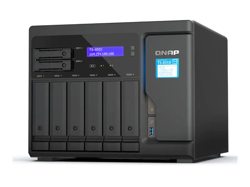 QNAP TS-855X - NAS-Server - 8 Schächte - SATA 6Gb/s - RAID 0, 1, 5, 6, 10, JBOD, 50, 60 - RAM 8 GB - 2.5 Gigabit Ethernet / 10 Gigabit Ethernet - iSCSI Support