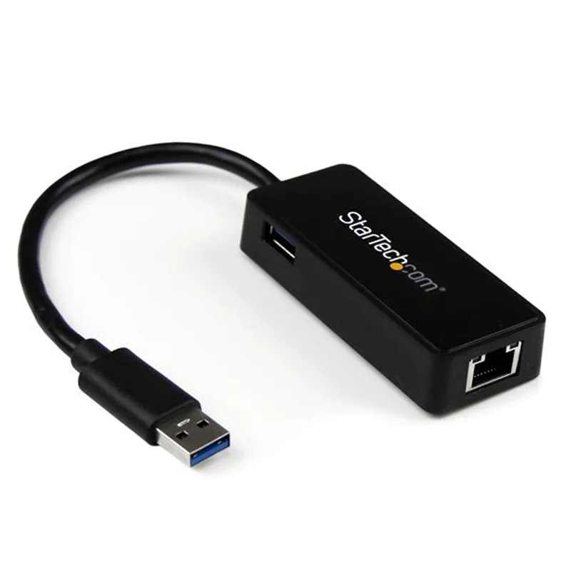 StarTech USB 3.0 SuperSpeed auf Gigabit Ethernet Lan Adapter mit USB Port - 10/100/1000 RJ45 NIC Netzwerkadapter - St/Bu - Schwarz - Netzwerkadapter - USB 3.0 - Gigabit Ethernet - Schwarz - für P/N: TB33A1C