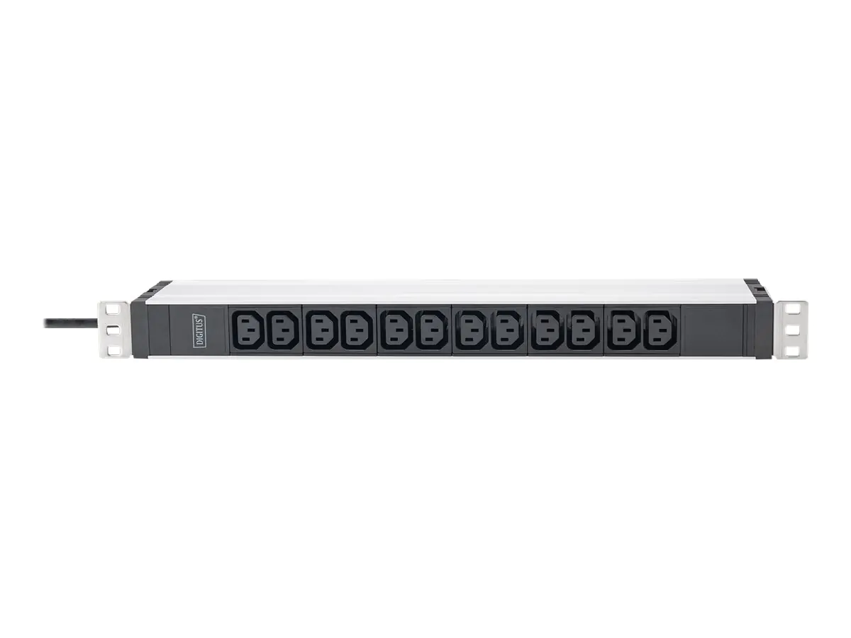 Digitus - Stromverteilungseinheit (Rack - einbaufähig) - Wechselstrom 230 V - 3600 VA - 1-phasig - Eingabe, Eingang power CEE 7/7 - Ausgangsanschlüsse: 12 (IEC 60320 C13 10A) - 1U - 48.3 cm (19") - 2 m Schnur